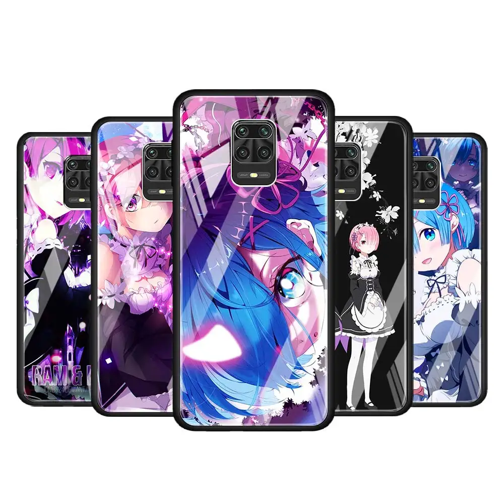 

Anime RE ZERO Ram Rem for Xiaomi Redmi Note 10 Pro Max 10S 9T 9S 9 8T 8 7 Pro 5G Luxury Tempered Glass Phone Case Cover