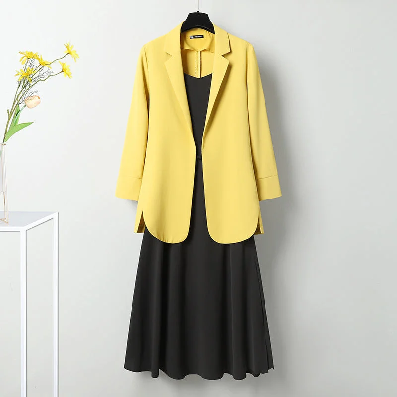

Single / Suit Large Size Women's 2021 New Korean Loose And Thin Suit Coat Suspender Dress Two Piece Set