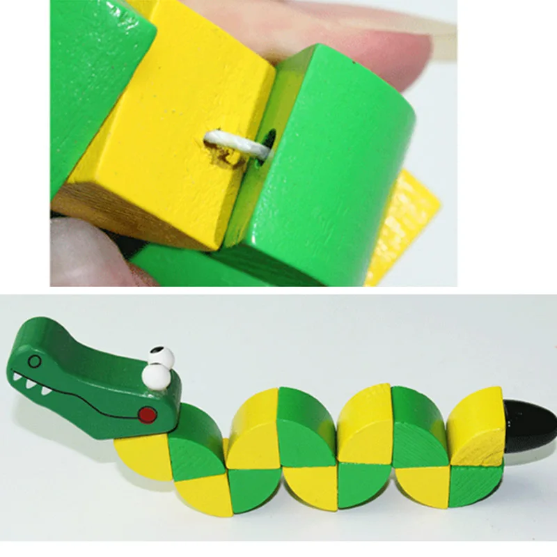1 шт. с изображением зеленого деревянного витой Крокодил Детские игрушки
