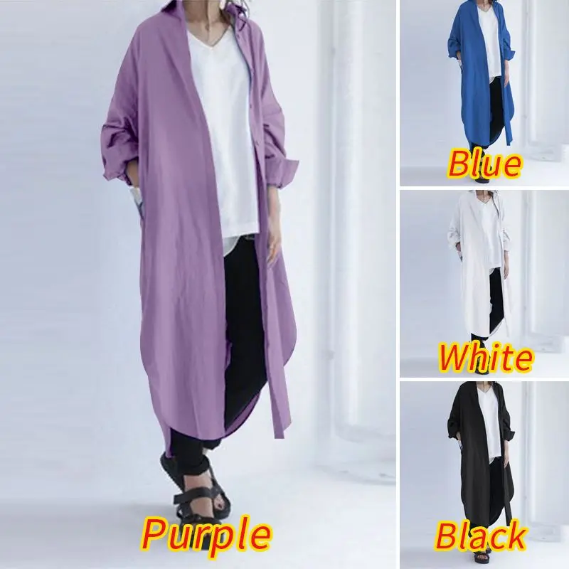 

ZANZEA Stylish Women Autumn Long Sleeve Blouse Casual Split Long Shirt Plus Size Lapel Neck Cardigan Solid Loose Blusas Tops