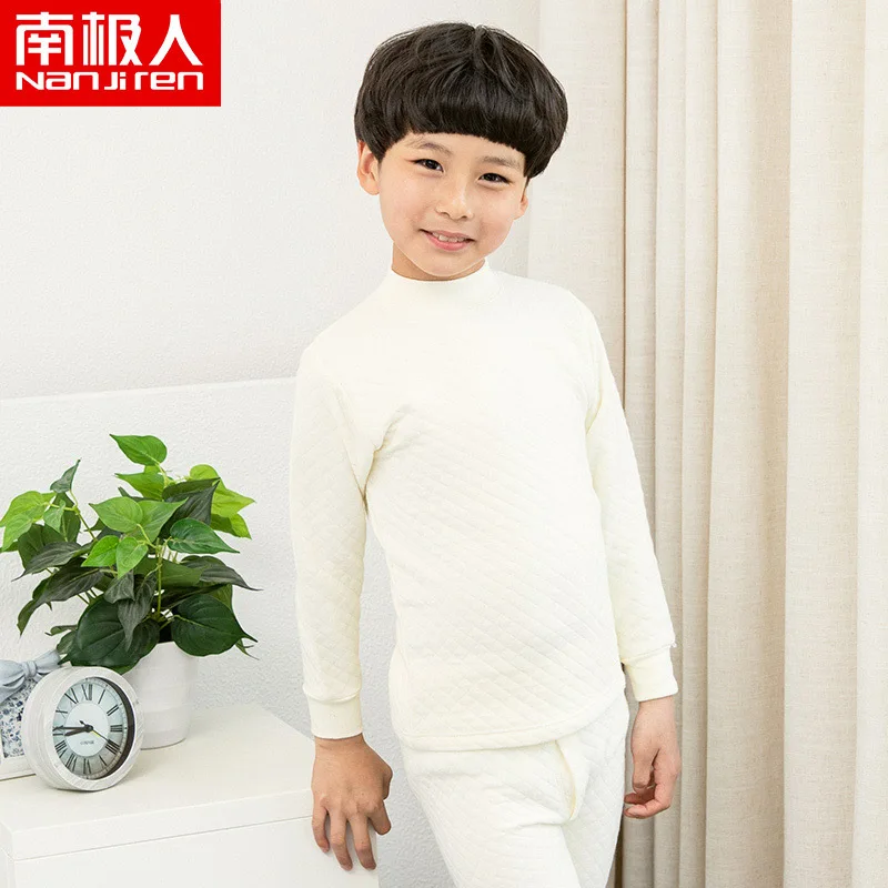 Middle collar yellow Антарктическое детское термобелье комплект хлопковой одежды в подростки теплозащитные воздушные рубашки для малышей осенняя одежда длинные штаны Три слоя холодного - Цвет: Middle collar yellow