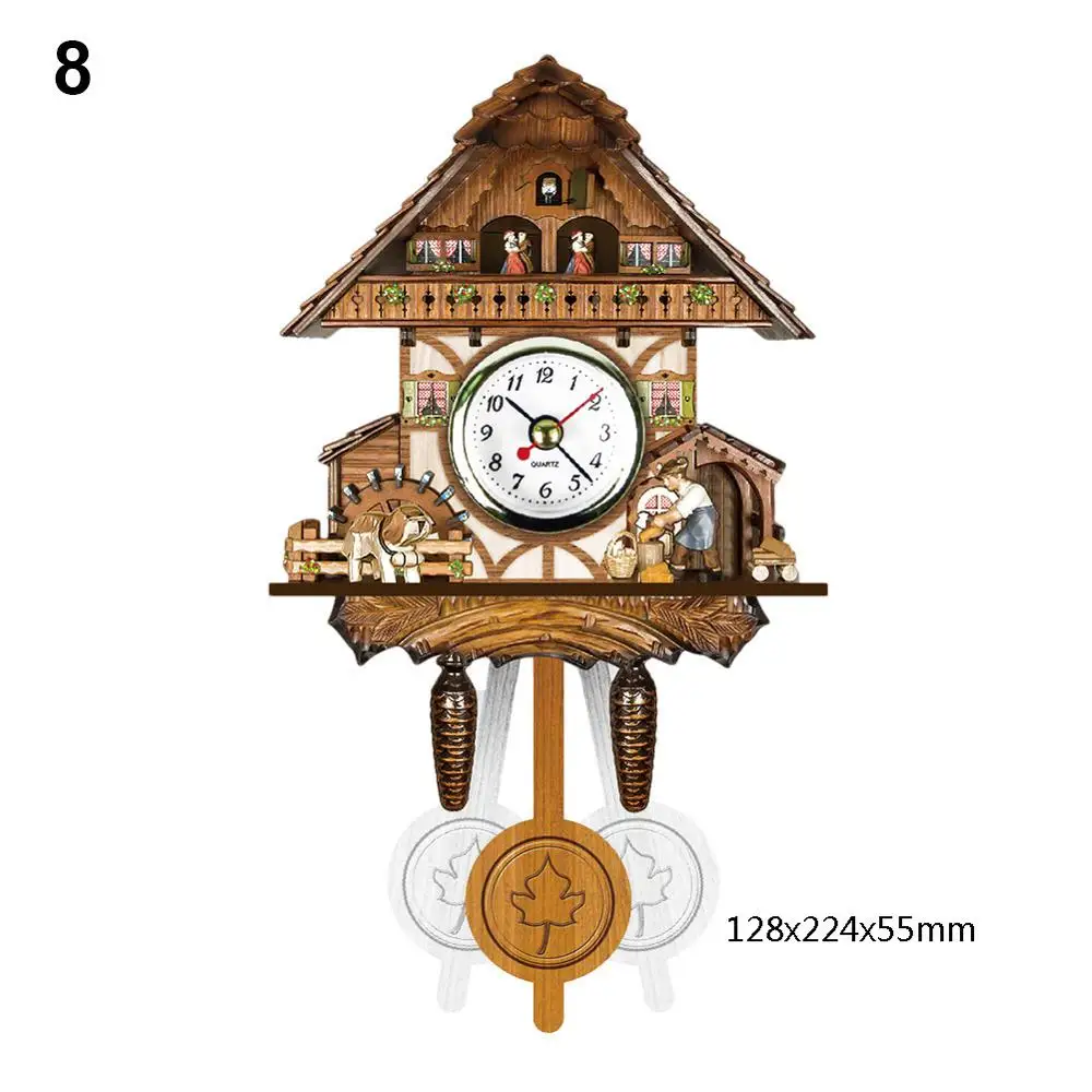 1 шт Высокое качество старинные деревянные настенные часы с кукушкой птица времени колокол качели будильник часы художественный домашний декор ВК - Цвет: style 8