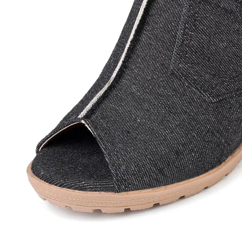 RIZABINA/женские босоножки на танкетке джинсовые шлепанцы с открытым носком Летняя