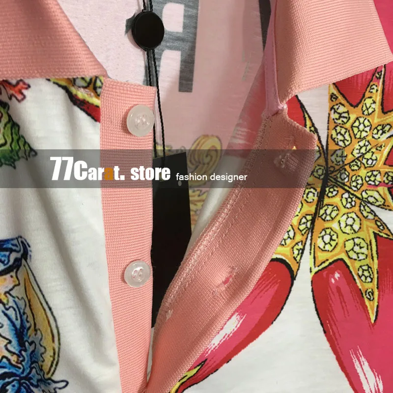 

fashion seas series new style t shirt for women shell starfish print turn-down collar tops graphic shirts tee button up sexy top