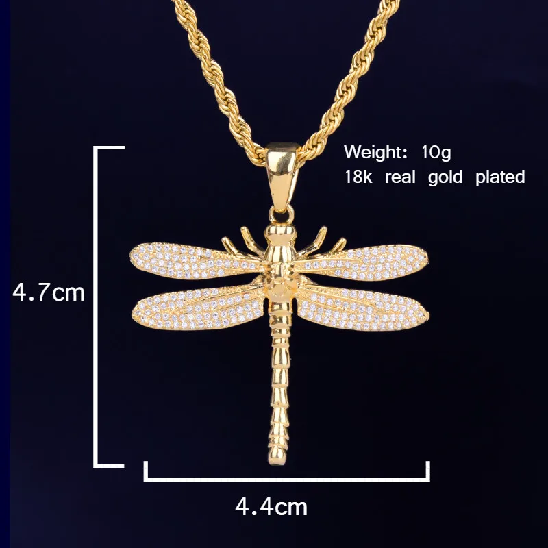 Животные стрекоза ожерелье и кулон Iced Out теннисная Цепочка Золото Серебро AAA кубический циркон мужские и женские хип хоп рок ювелирные изделия