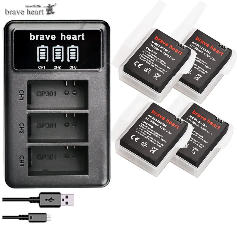 charger and 4battery Батарея высокой емкости для gopro hero 3 GoPro hero3+ TYPE-C Зарядное устройство USB+ чехол для аккумулятора для gopro go pro hero 3 3+ аксессуары для камеры - Цвет: charger and 4battery