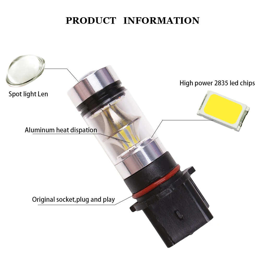 2 шт. P13W PSX26W автомобильный светодиод противотуманный 2835 SMD 20 светодиодный 100 Вт Erorr бесплатно DRL Вождение автомобиля бег противотуманная фара передняя фара 12 В