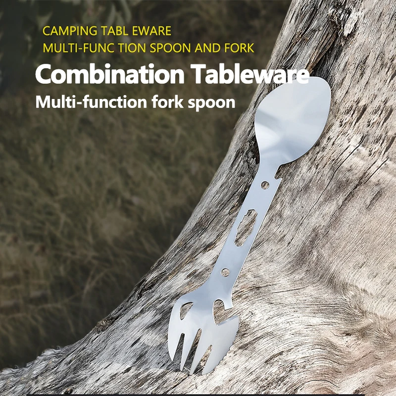 

Outdoor Picnic Gadget Spork Multi-tool Cookware Bottle Opener Wrench Fork Stainless Steel Multifunctional Outdoor Spoon