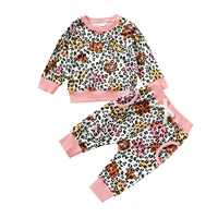 autumn cotton leopard print clothes casual set baby girls long sleeve o neck t shirt pocket drawstring waist trousers