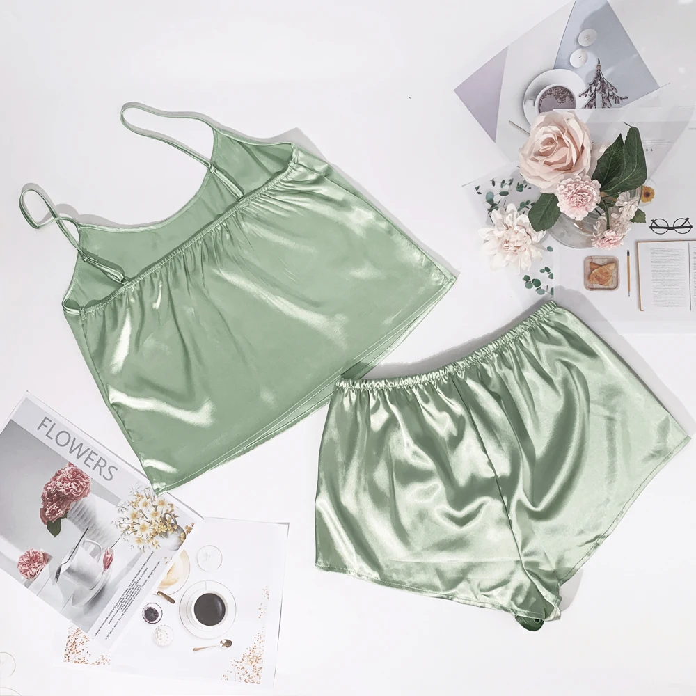 12 цветов летний женский пижамный комплект сексуальный шелковый без рукавов
