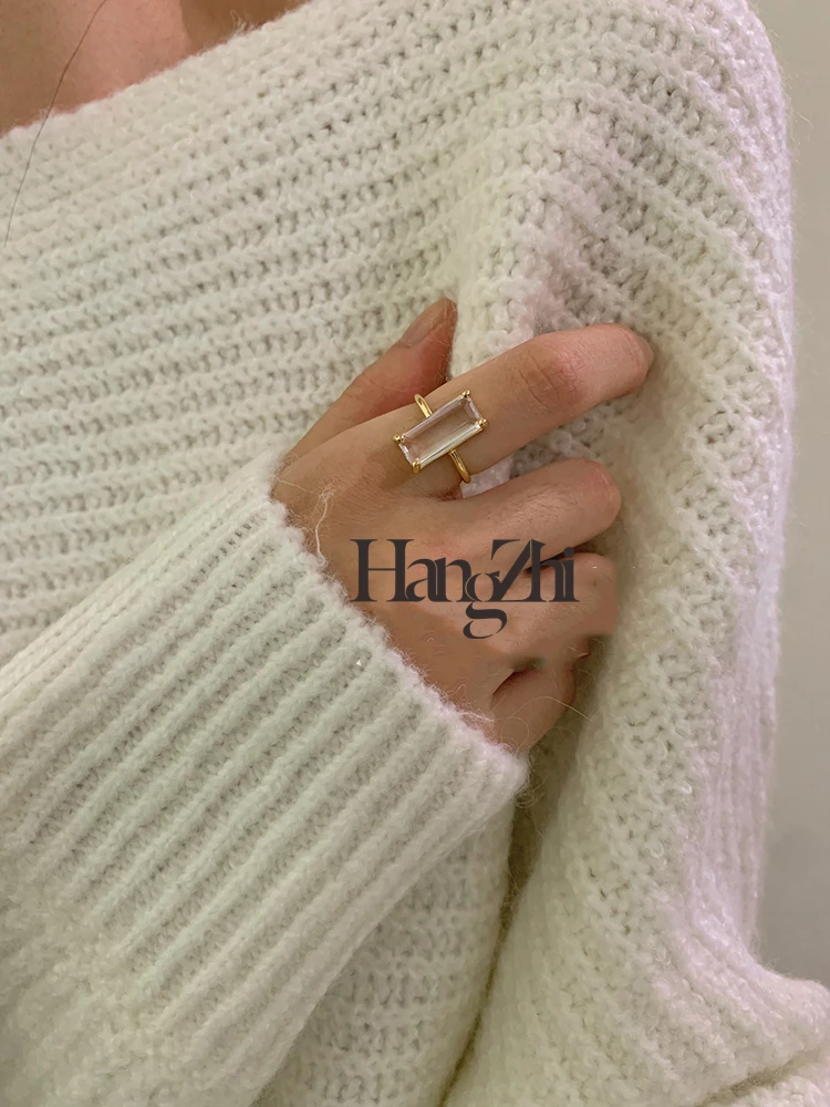 

HANGZHI 20SS New COLD FRAME Punk Trendy Rectangular Transparent Crystal Stone Ring Temperament Ring For Women Girls Jewelry Gift