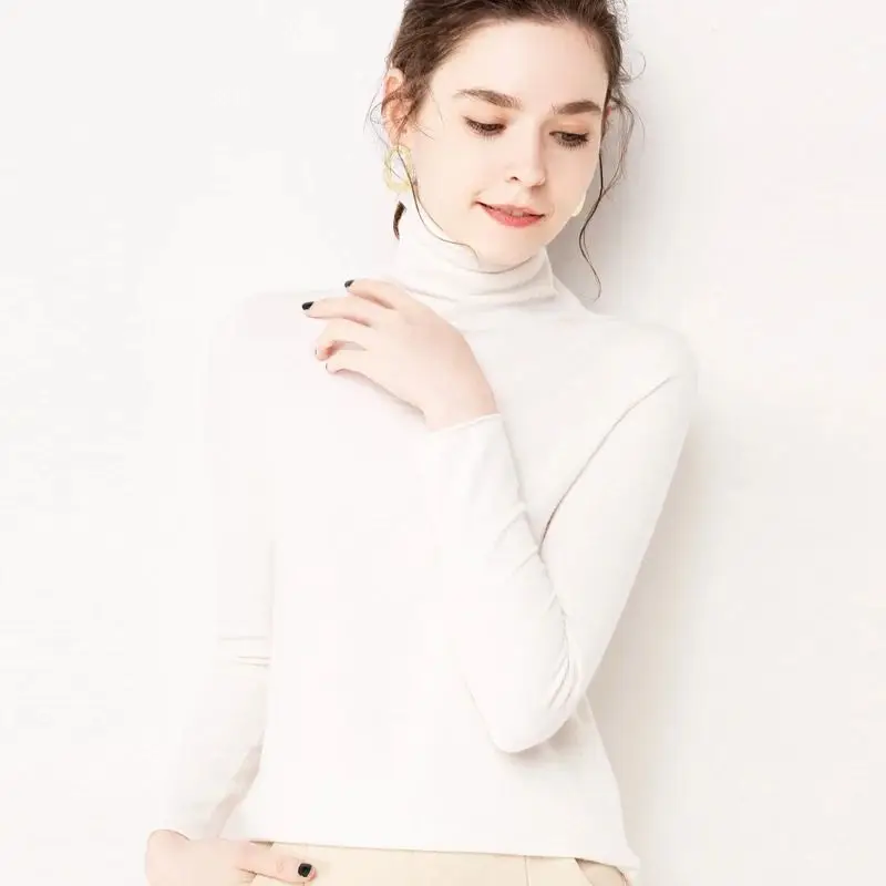 

Core-spun turtleneck sweater women's autumn and winter slim pile collar bottoming pullover sweater women's long sleeve size