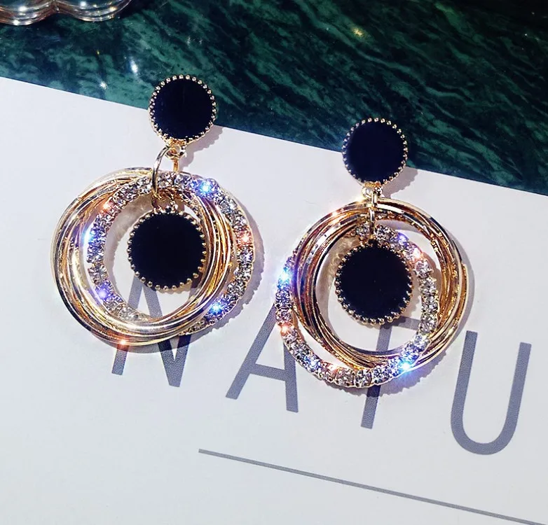 Серебряные серьги S925 с подвижными звездами многослойные из австрийских колец