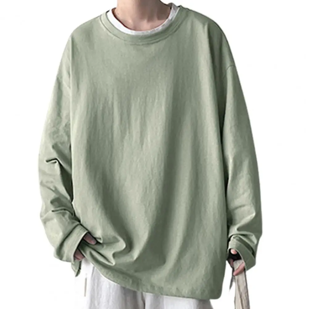 

2021 Autumn high quality T-shirt Solid Color All Match O Neck Long Sleeve Men T-shirt for Daily Wear