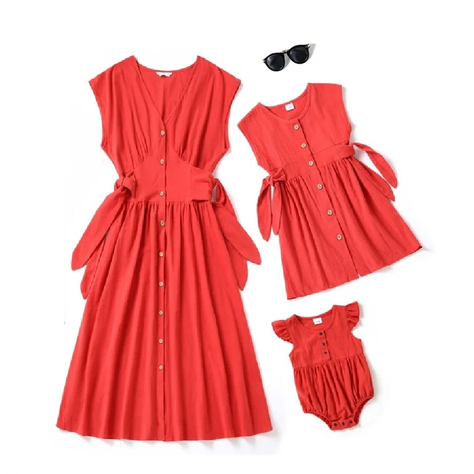 

Sleeveless Mother Daughter Matching Dresses Family Set Summer Mom Mum Baby Mommy and Me Clothes Fashion Women Girls Cotton Dress