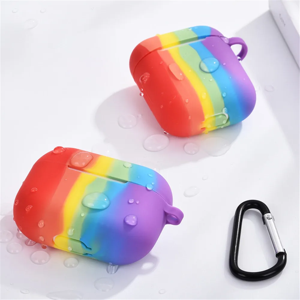 Радужный Мягкий силиконовый чехол для Airpods Pro 2 с защитным чехлом ключей Apple