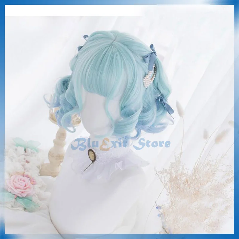 Lolita Harajuku Wig Buns Cosplay Sweet Cute Gradual Green Blue Short Curly Synthetic Hair Adult Girls Headwear |