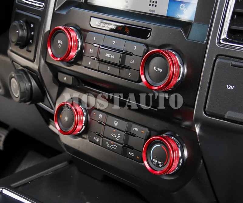 

Для Ford F150 F-150 2015-2017 красный Ручки из алюминиевого сплава для кондиционирования воздуха отделка кнопки 4 шт. аксессуары для автомобиля Декор и...