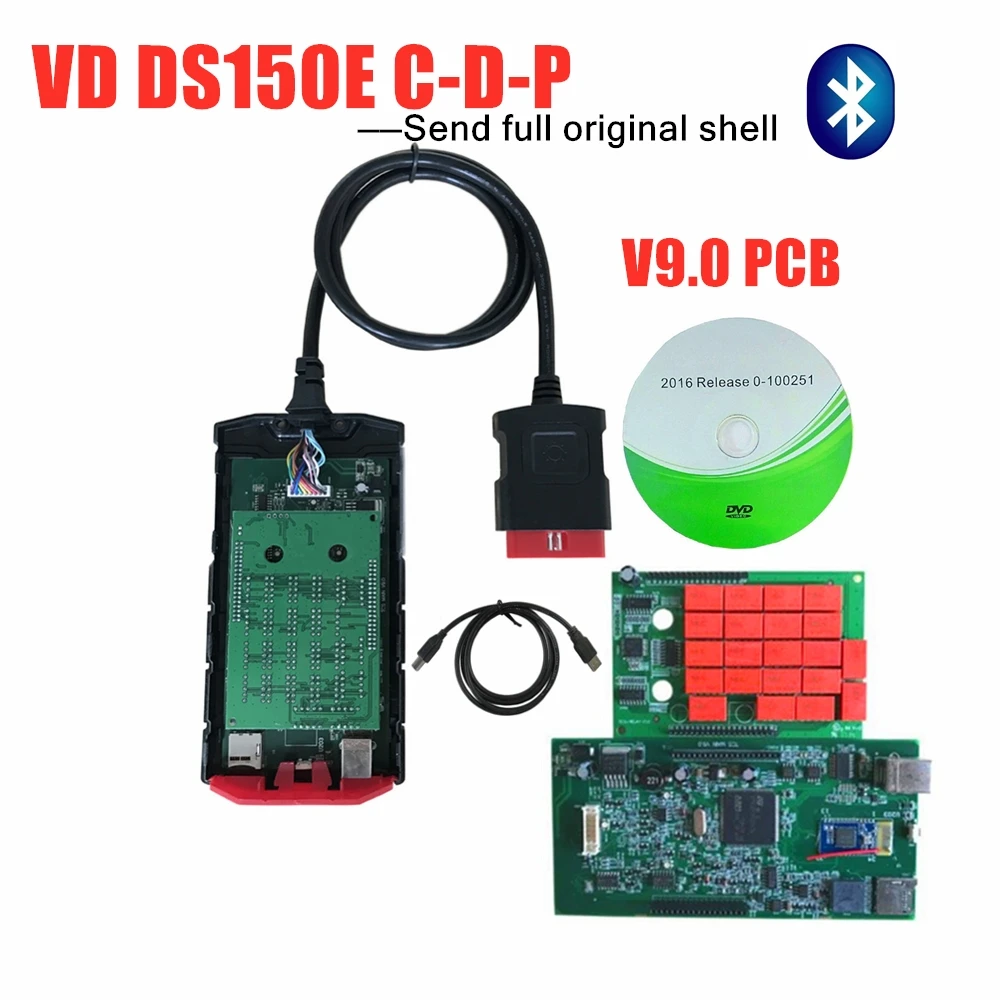 Бесплатная доставка новинка v9.0 плата vd ds150e cdp с bluetooth 2016R0/2015R3 OBD2 сканер инструмент