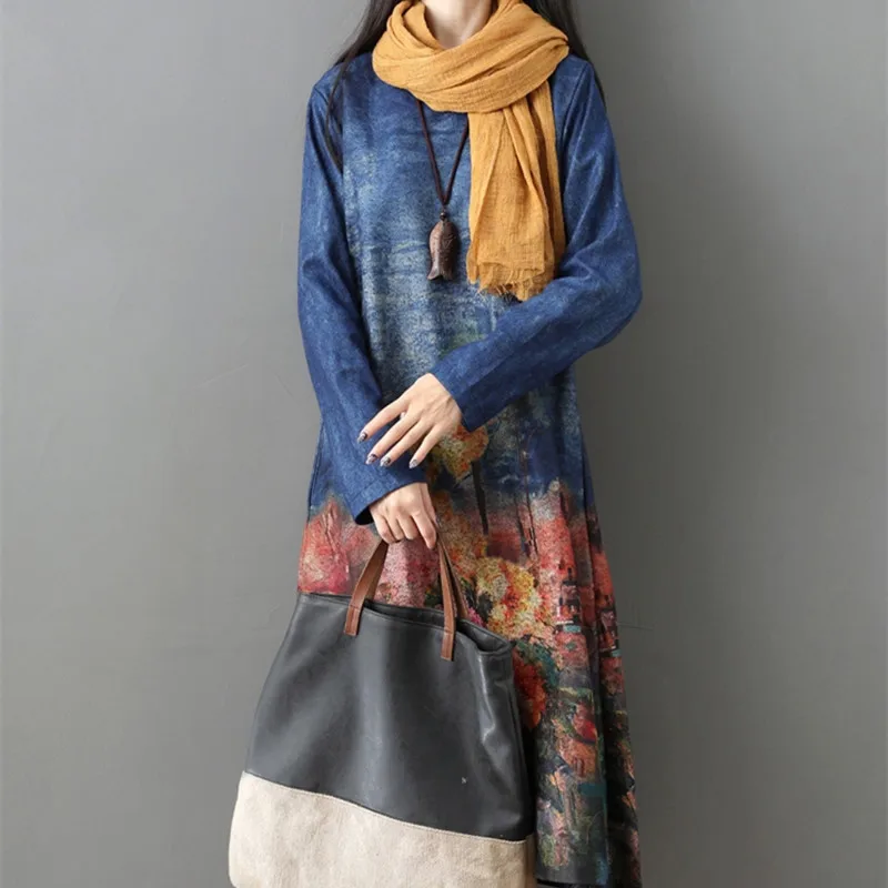 Новое поступление 2021 плотное осенне-зимнее платье с длинным рукавом и цветочным