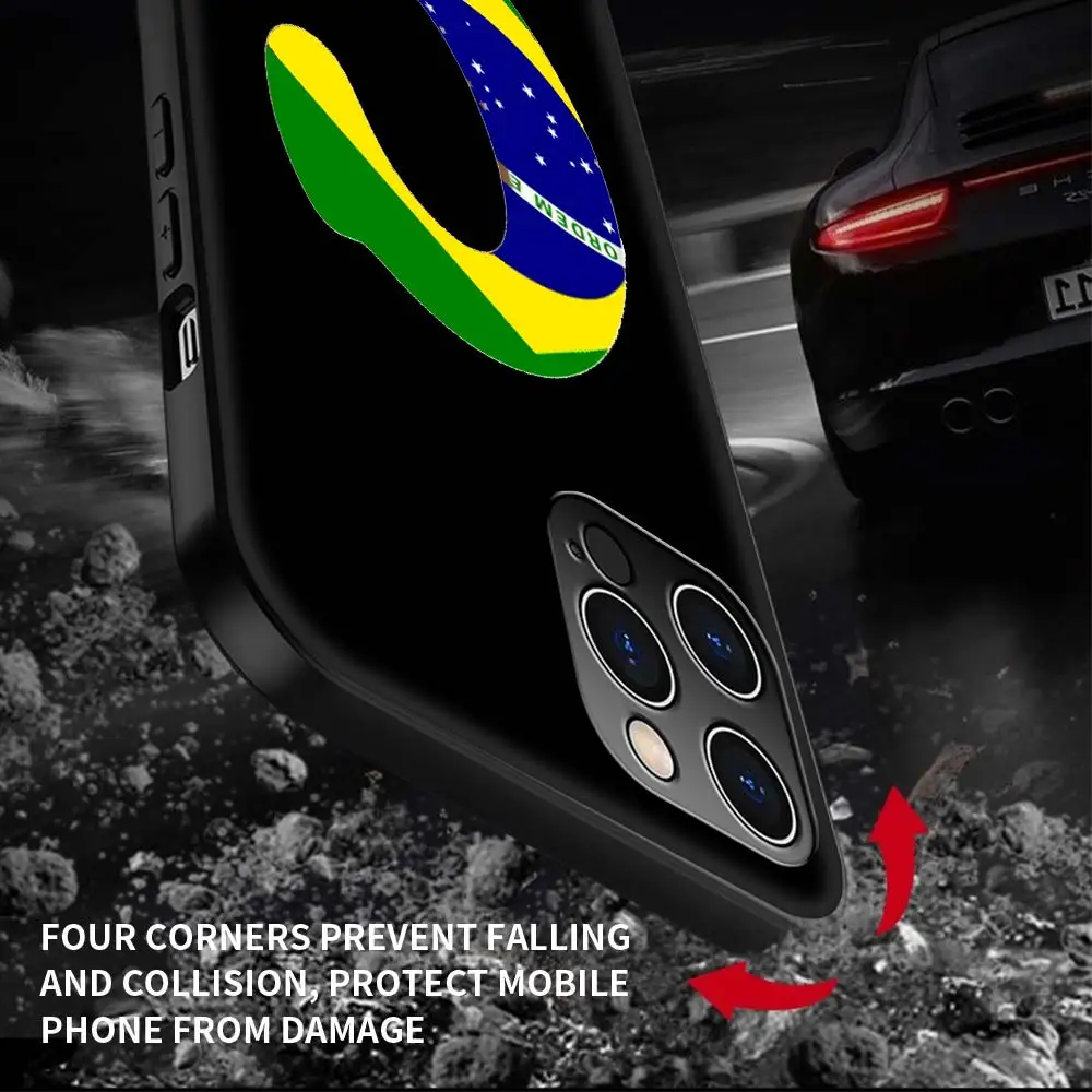 

For iPhone 11 12 Pro Max Silicone Shell For iPhone 12 Mini 7 8 Plus XR XS Max X SE Phone Case Cover Initial Letter B Brazil Flag