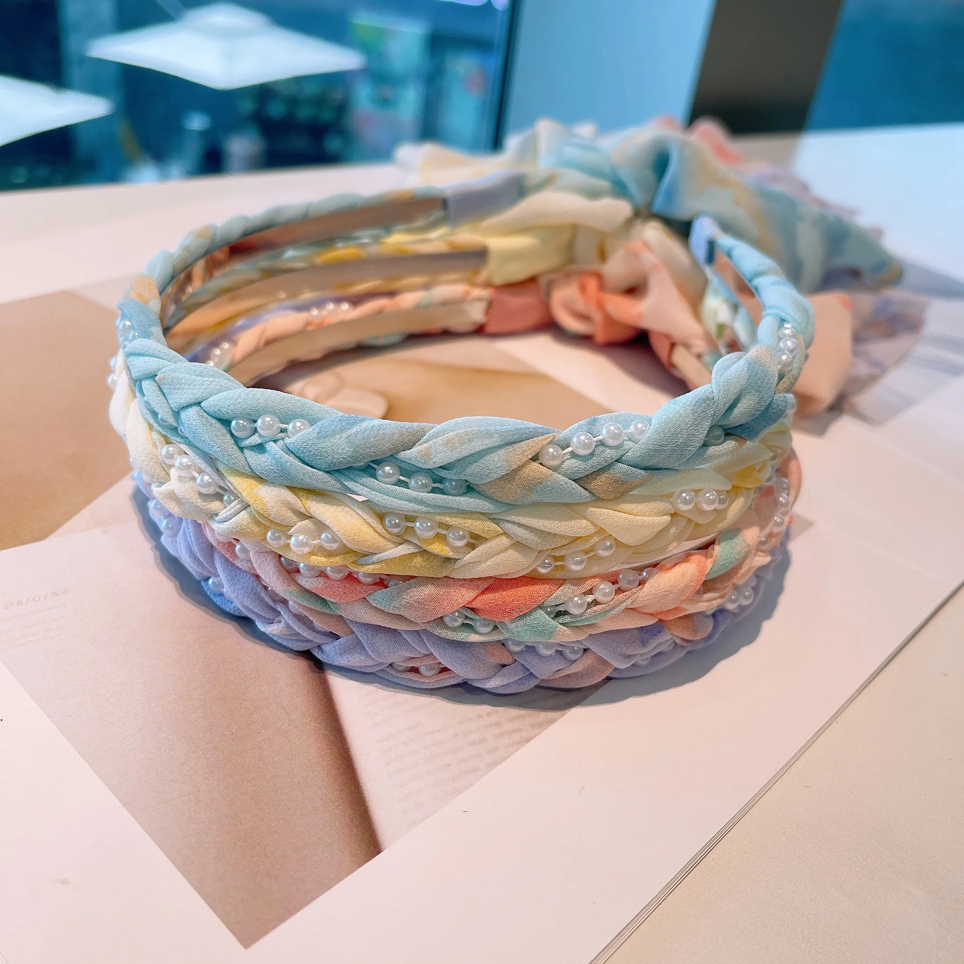 Сетчатая пряжа жемчужная шпилька для волос чернильная роспись широкополая лента