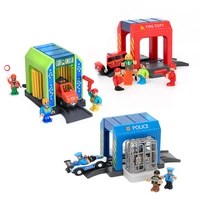 diy simulation plastic toy set police station car wash room urban scene safe childrens toy set compatible with wooden track car