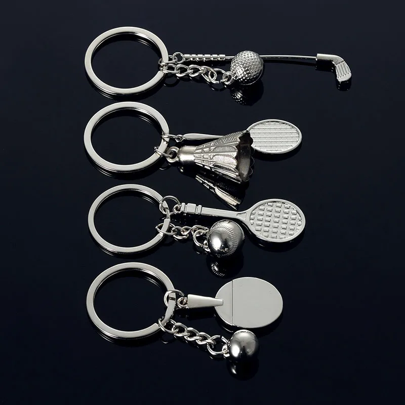 

RE 100pcs/lot Factory Direct Sales Wholesale Promotion Table Tennis Golf Key Chain Sports Keychain Badminton Racket Key Ring