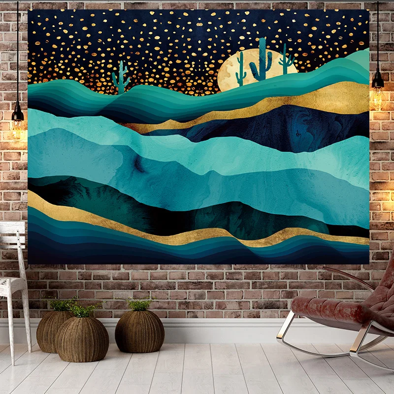 Японский пейзаж живопись закат холм настенный принт домашний гобелен настенное