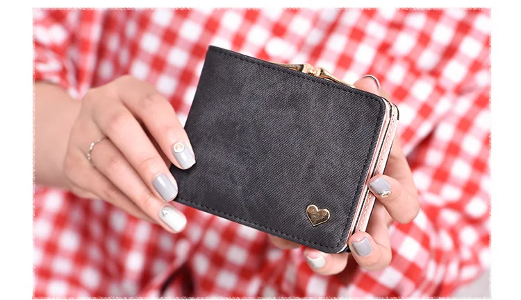 Women Small Clutch Wallet MultiFunction Change Purses Heart Decoration Big Capacity Wallets Cute Card Holder Money Bag