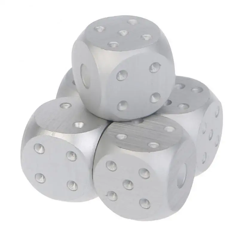 

5pcs/set Metal Game Dice Aluminium Alloy Poker Silver Colour Solid Dominoes 6 Sided Dice Poker Party Entertainment Tools