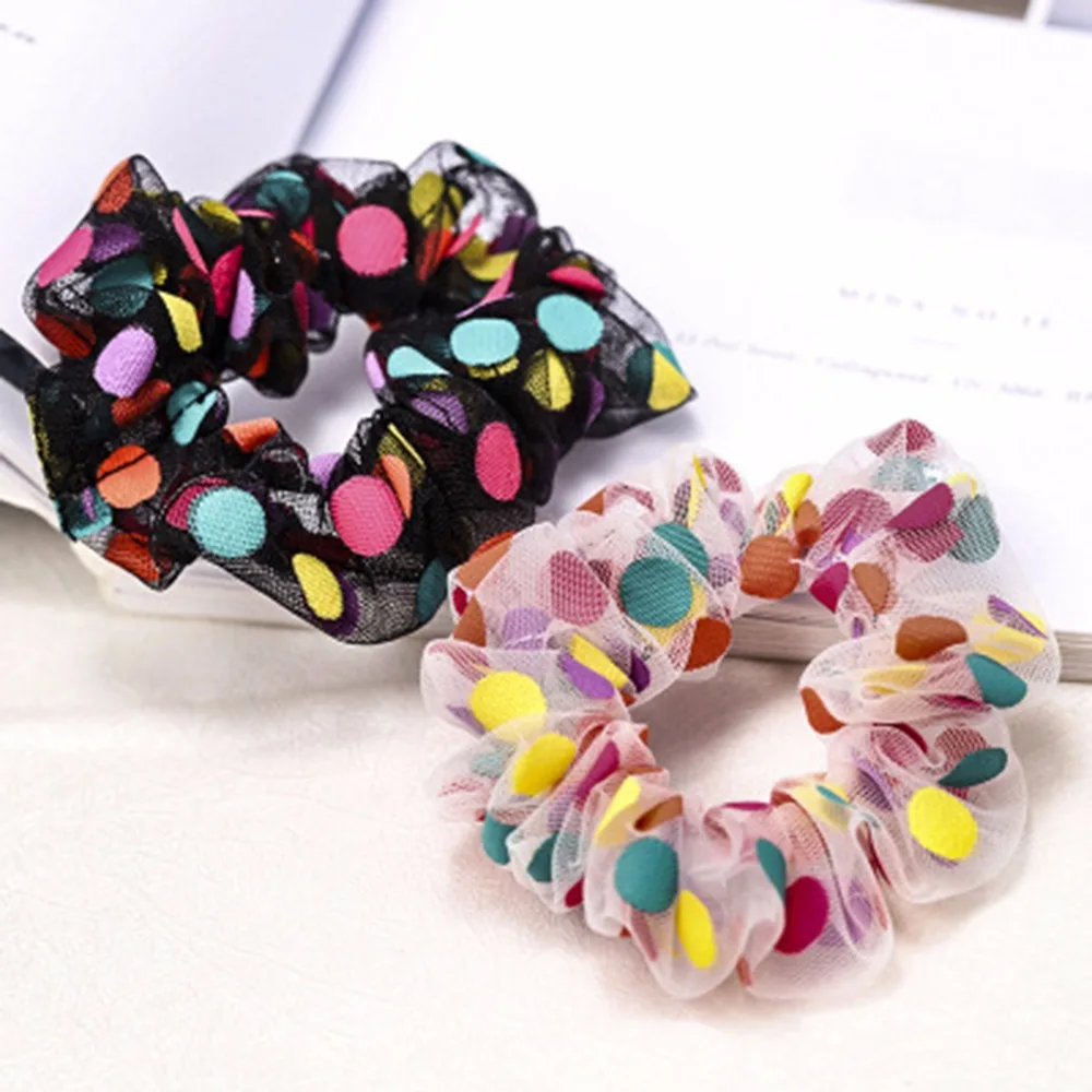 Polka Dot Fabric Hair Ring New Fashion Ornaments Colorful Circle Rope Women And Girls Scrunchies For Vacation |