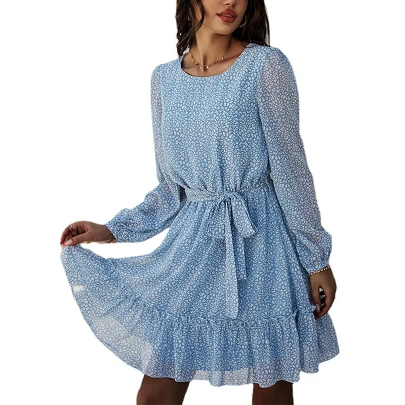 

Women's Casual Dress 2021 Women's Spring/Summer Tunic Slim Dress Round Neck Floral Ruffled Decorative Stitching Large Size Dress