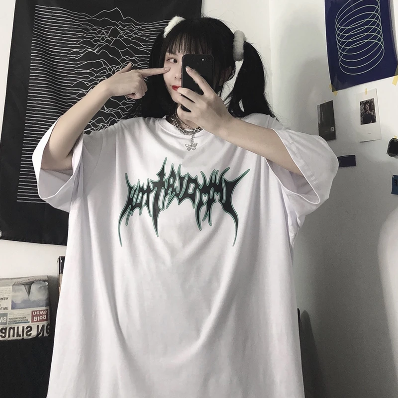 Футболка женская с коротким рукавом свободный винтажный топ буквенным принтом в