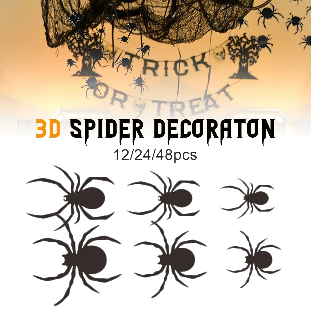 12 шт./компл. украшение на Хэллоуин 3D Наклейка стену в виде черного паука сделай