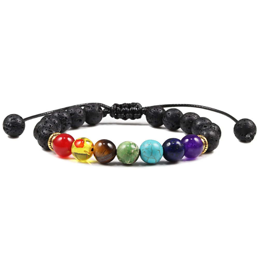 7 Чакра плетеный браслет из бисера натуральный черный Лава камень Исцеление