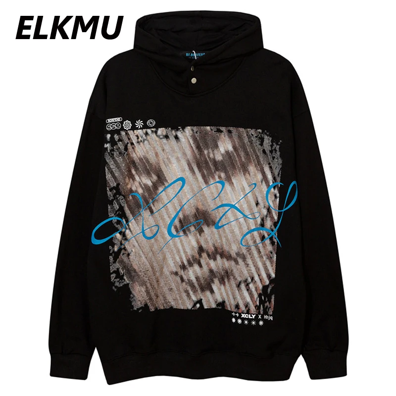 

Уличная одежда ELKMU Harajuku с абстрактным рисунком, Осенний свитшот, Мужской пуловер оверсайз, унисекс, свободные топы, черный, HM430