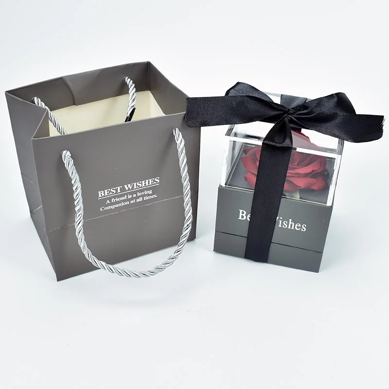 Высокое качество красивая красная роза цветок коробка ювелирных изделий с 100