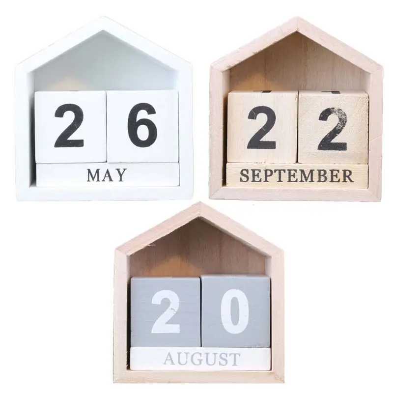 

Vintage Wooden Perpetual Calendar Month Date Display Eternal Block Photography Props Desk Accessory Sweet Home Office