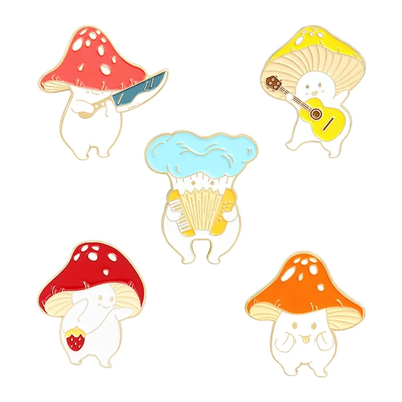 Funny Guitar Mushroom Enamel Pin Custom Accordion Brooches Bag Lapel Cartoon Cute Badge Plant Jewelry Gift for Kids Friends | Украшения и
