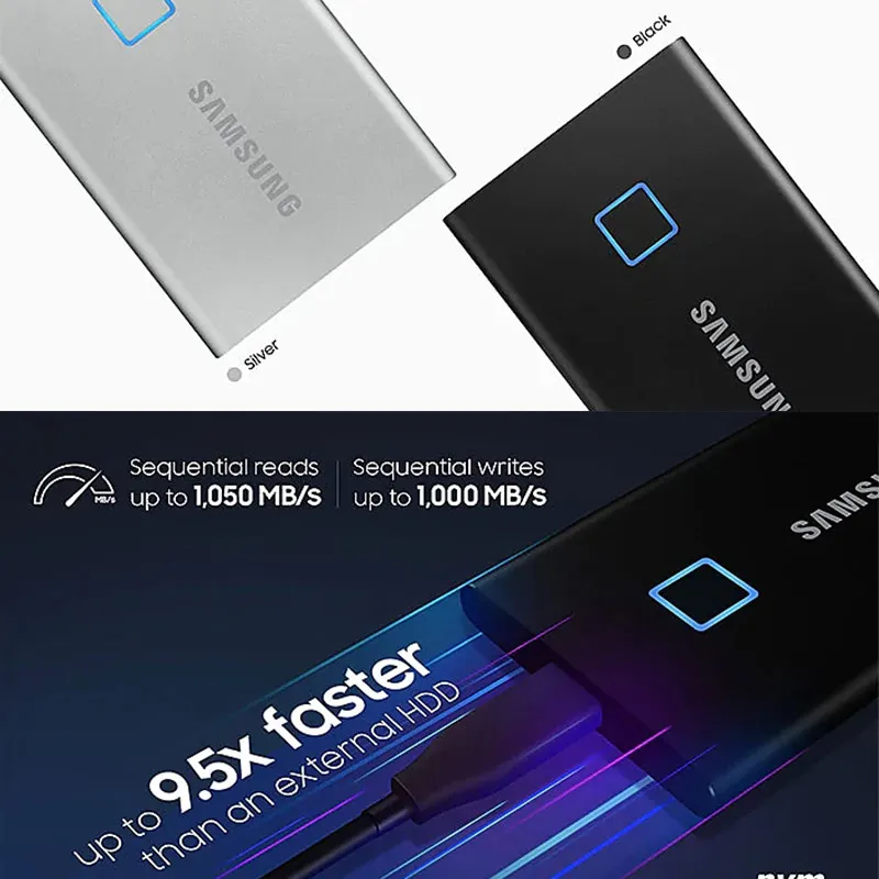 Samsung T7 Touch Portable SSD 500GB 1TB 2TB USB3.2 Fingerprint Recognition Unlock Type-C interface Solid State Drive NVMe |