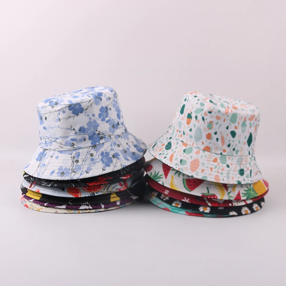 

Summer Reversible Print Pattern Bucket Hat For Women Girls Foldable Sun Visor Cotton Caps Large Wide Brim Beach Panama Hat Beach
