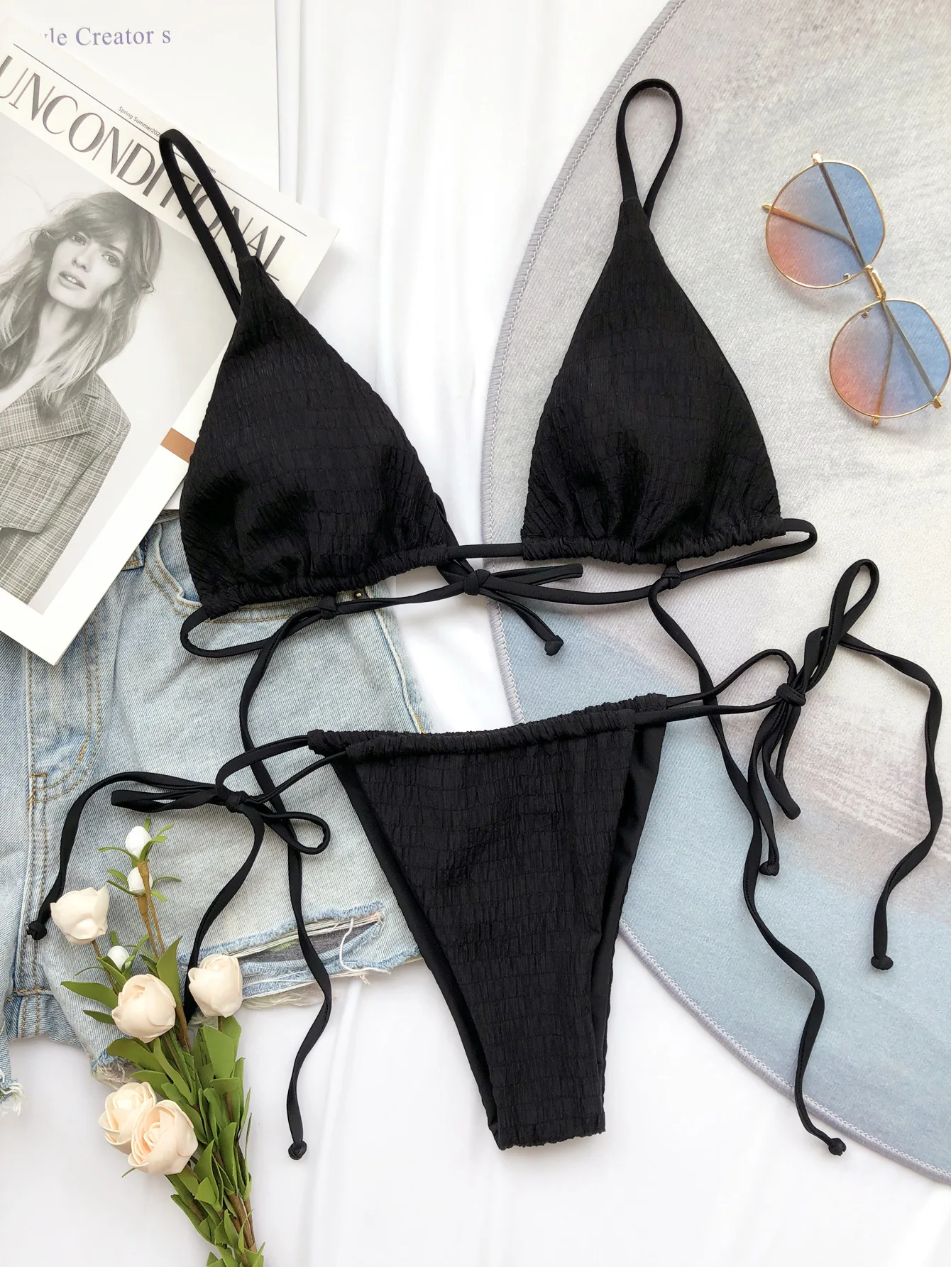 

2021 New Solid Lace Up Bikini Sets Swimsuit Women Push Up Sexy Low Waisted Female Two Pieces Swimwear Girl Beach Bathing Suits