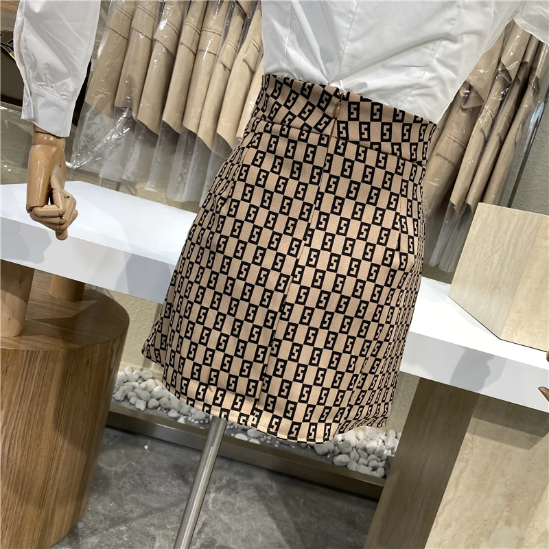 

Brand Original Design Fashion Letter Print Hip Skirt 2021 New Foreign Style High Waist Versatile Slit Irregular Skirt