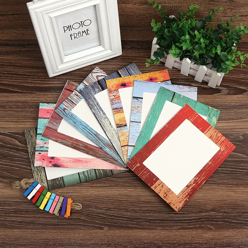 9 шт. фоторамка 7 дюймов Оригинальное Дерево Зерно ветер подвеска настенная