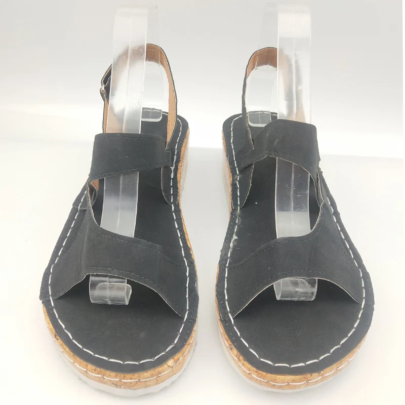 Женские босоножки 2020 Женская однотонная повседневная обувь на застежке липучке