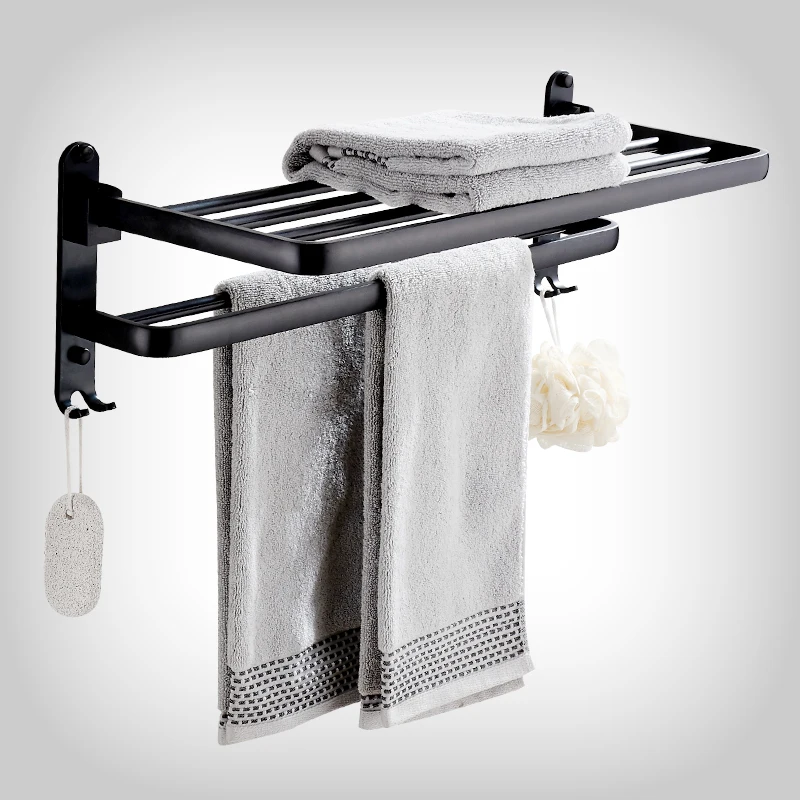 towel hanger wall mounted towel rack storage shelf aluminum folding wall organizer matte towel holder bathroom shower accessorie free global shipping