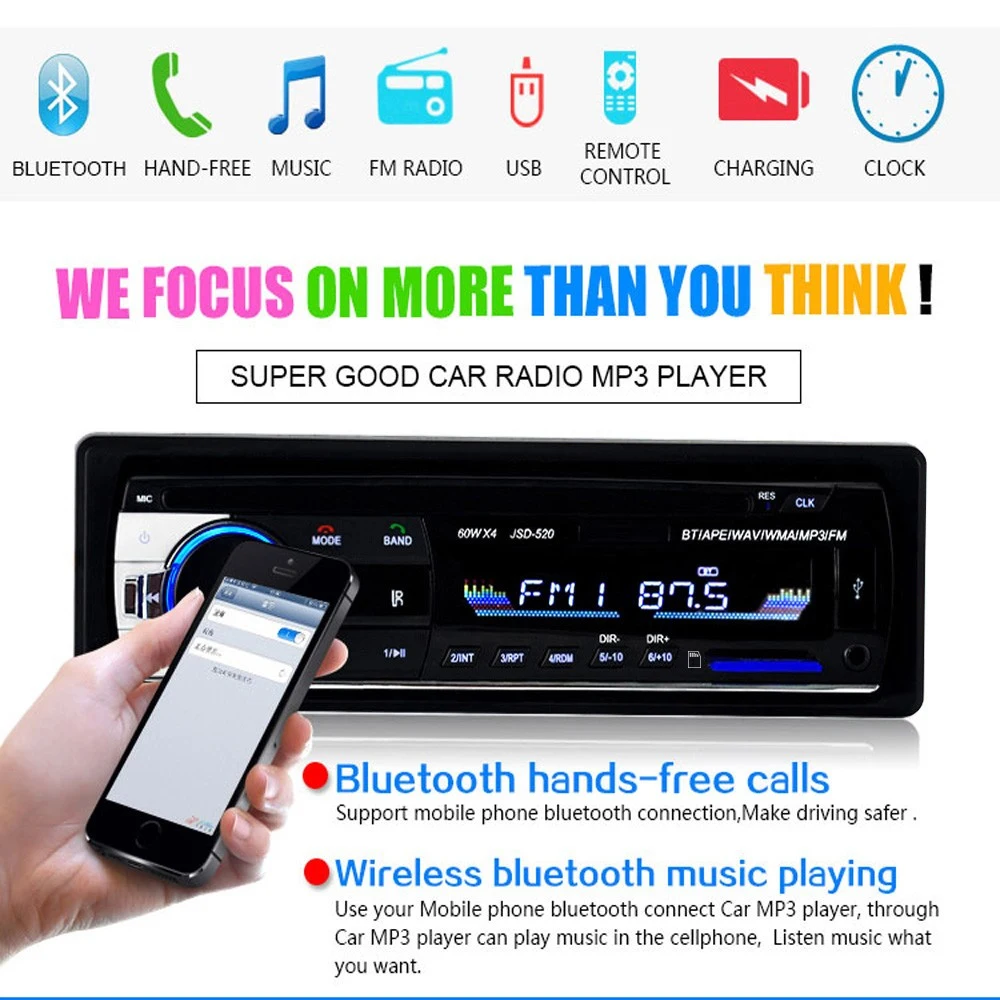 

Автомагнитола 1DIN, стерео MP3-плеер с Bluetooth, 12 В, с дистанционным управлением