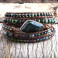 rh fashion boho bracelet african turqu natural stones grass green charm 5 strands woven wrap bracelets gift dropshipping