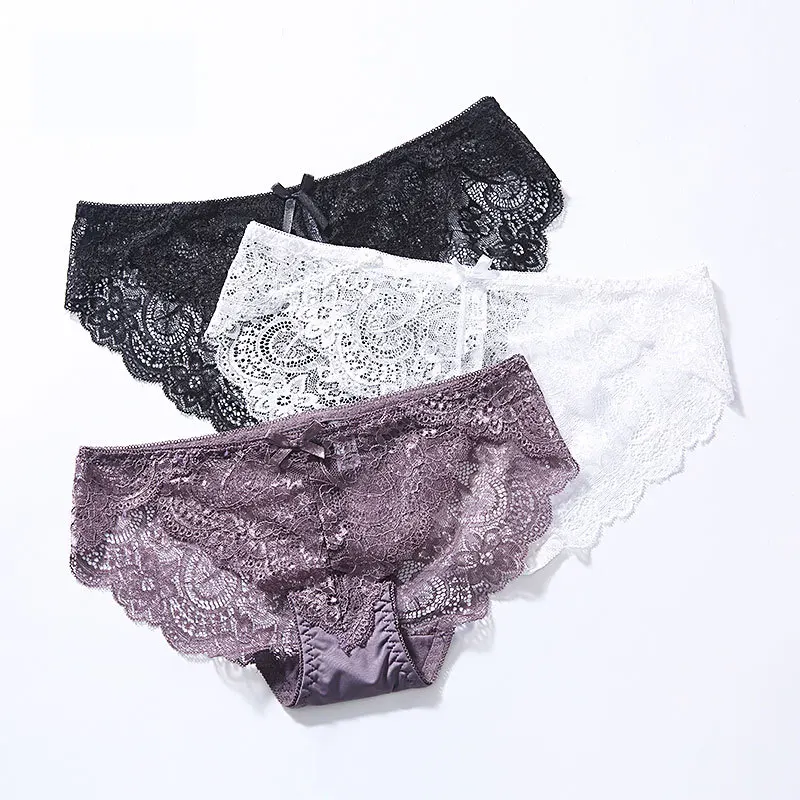 

Women Lace Underwear Sexy Low Waist Hot Tempting Briefs Fashion Cozy Lingerie High Quality Cotton Crotch Bowknot Intimates
